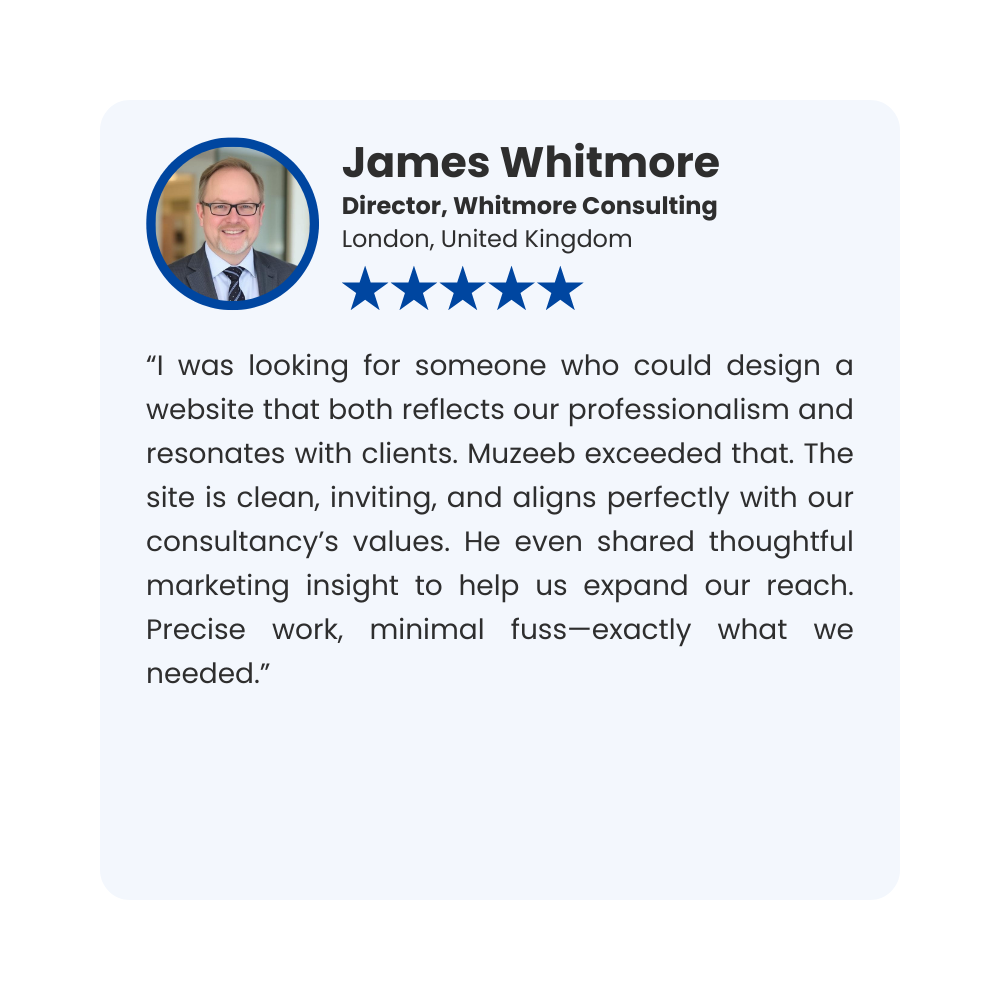 Happy client review with star rating for Muzeeb Khan's digital marketing services